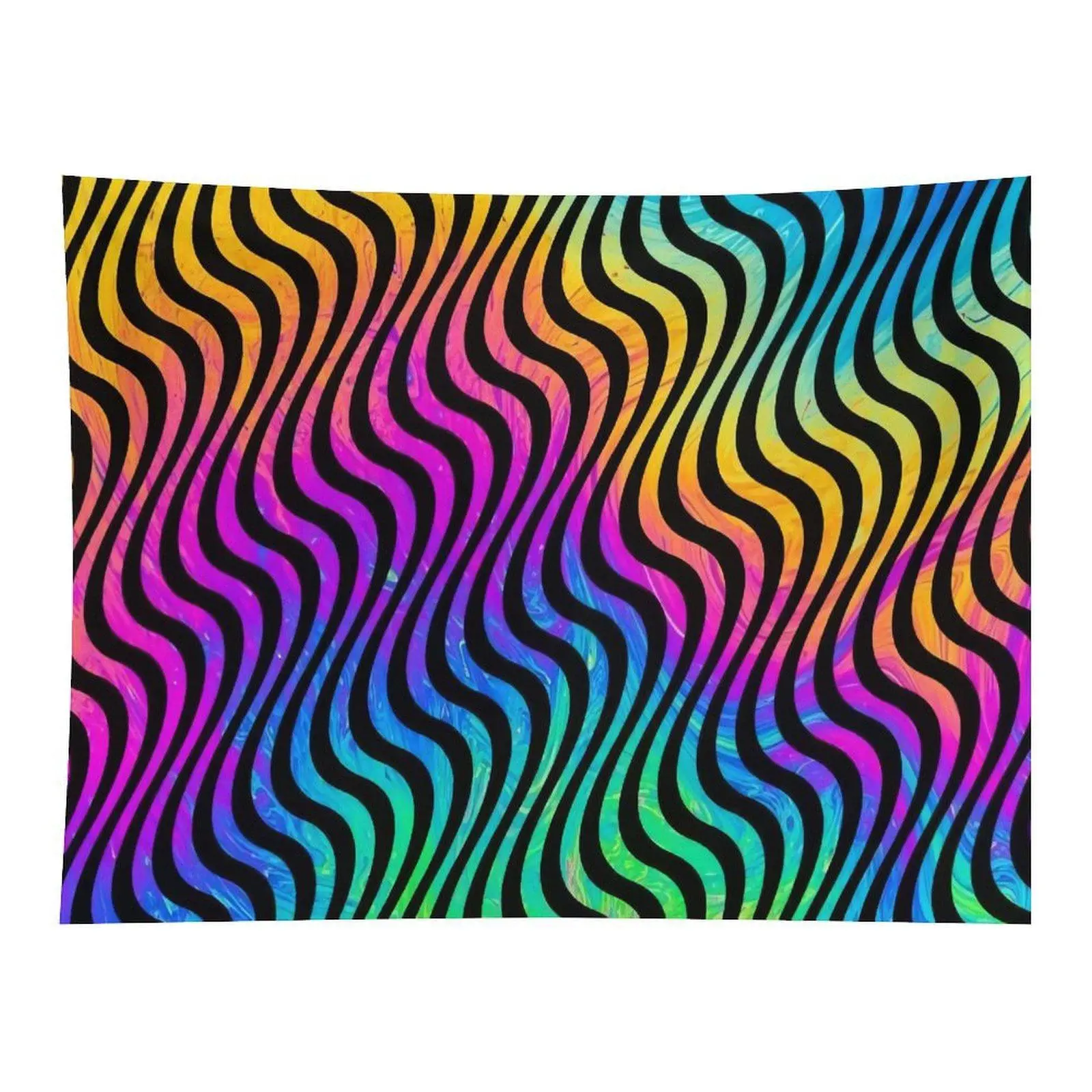 Rainbow Gradient Wavy Optical Illusion Line Wall Tapestry Psychedelic Trippy Abstract Art Room Wall Hanging Decor