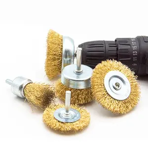 Industrial Brass Wire Brush Drill Bit Set, 1/4 Inch Hex Shank Rust Removal Tool, Carbon Steel Wear-Resistant Metal Surface Treatment