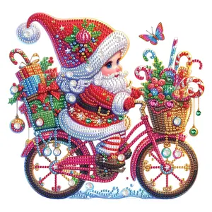 Santa Claus Rides a Bike Pattern DIY Diamond Art Painting Kit Without Frame, 5D Special Shape Rhinestone Diamond Partial Diamond Art Painting Kit