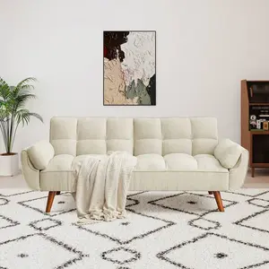 75.3"Modern Tufted Convertible Loveseat Sofa,Linen Upholstered Sofa Bed With Adjustable Backrest And Solid Wooden Legs, 2 Seater Sofa Couch For Living Room And Small Places,Beige