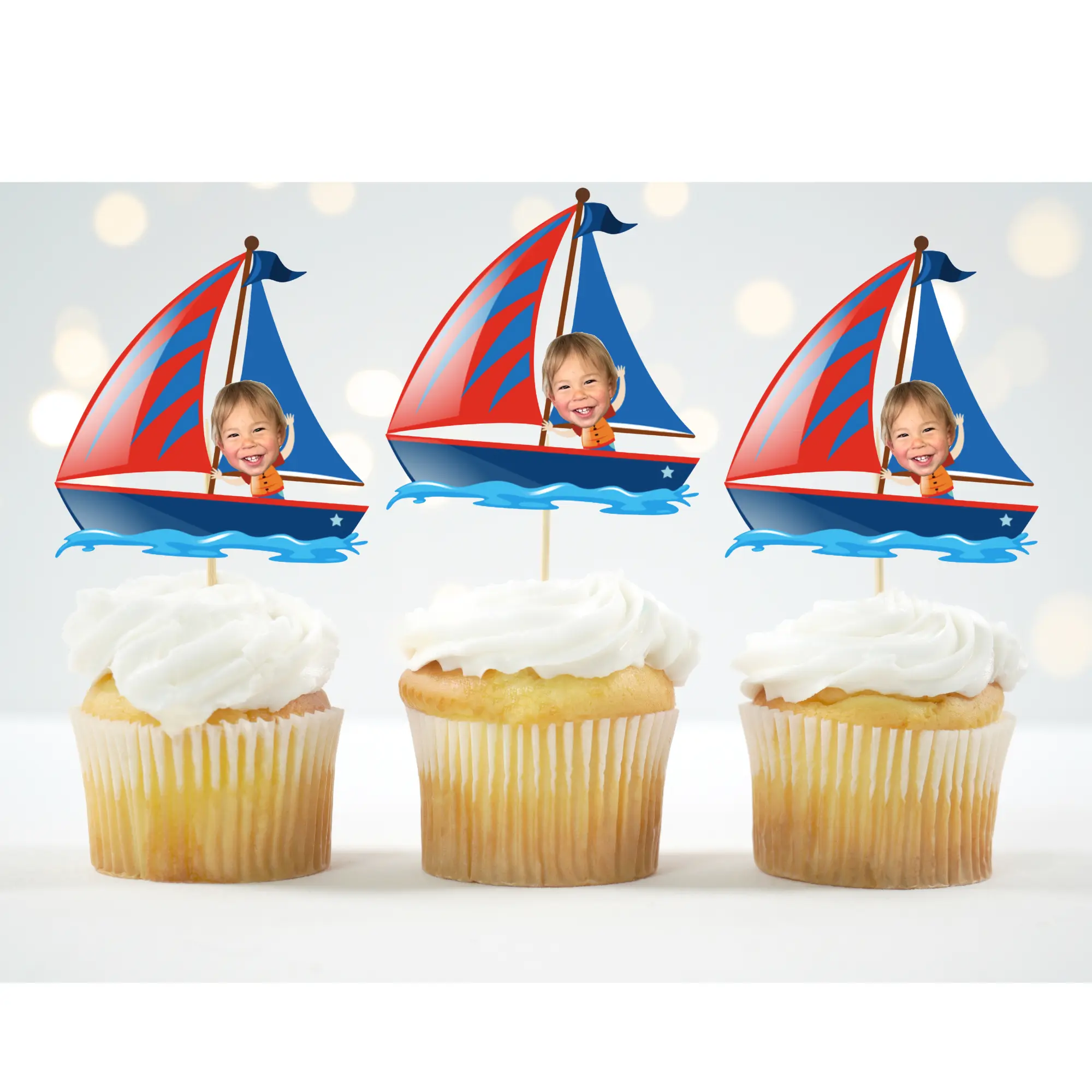 Custom Sailboat Face Cupcake Topper for Nautical Birthday Parties