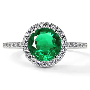 Classic Round Emerald Halo Ring with Prong Set Diamonds (2.11cttw)- REM001-8X8-AAA
