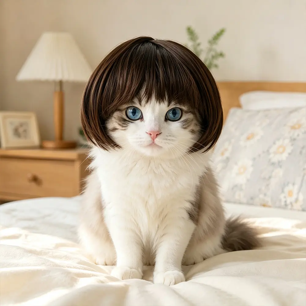 Adorable Brown Bob Pet Wig, Cute Pet Hair Accessories for Dogs & Cats, Funny Cosplay Costume Headwear, All‑Season Party Photo Prop, Perfect Valentine Birthday Holiday Gift for Pets,#puppy costume
