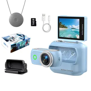 4K Magnetic Action Camera Kit with Detachable Live View Screen Neck Strap Cap Mount 16GB Card Included for Vlog Travel Sports