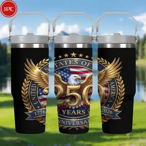 1pc 30oz Insulated Stainless Steel Tumbler with USA 250th Anniversary Golden Eagle Badge Design, Double-Wall Leak-Proof 304 Stainless Steel with Lid, Ideal for Everyday & Special Occasions, Vibrant & Durable Insulated Tumbler