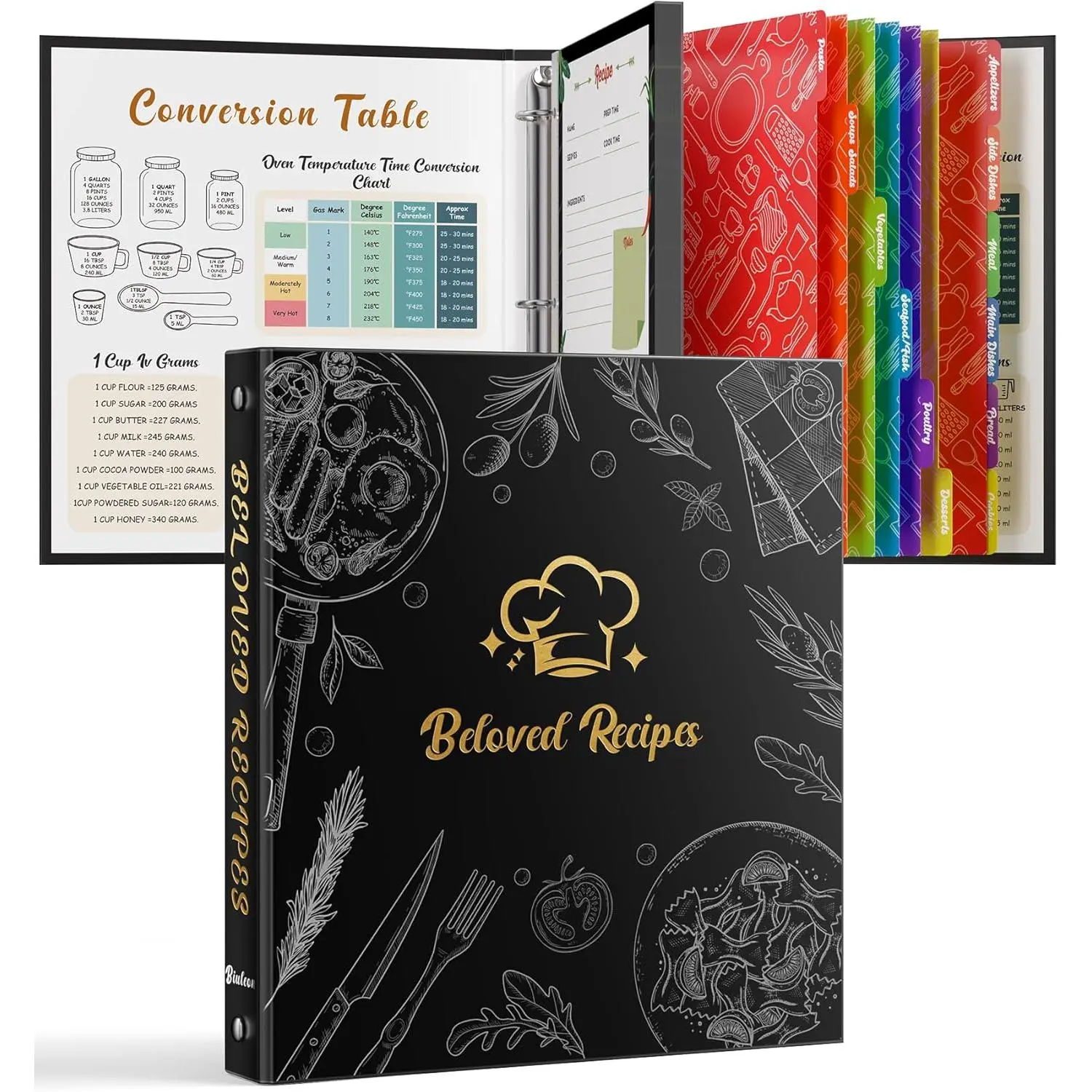 Recipe Binder 8.5"x11" 3 Ring Set,  Full Recipe Book Binder with Plastic Sleeves, Recipes, Dividers & Labels, Blank Recipe Card Book to Write in Your Own Recipes