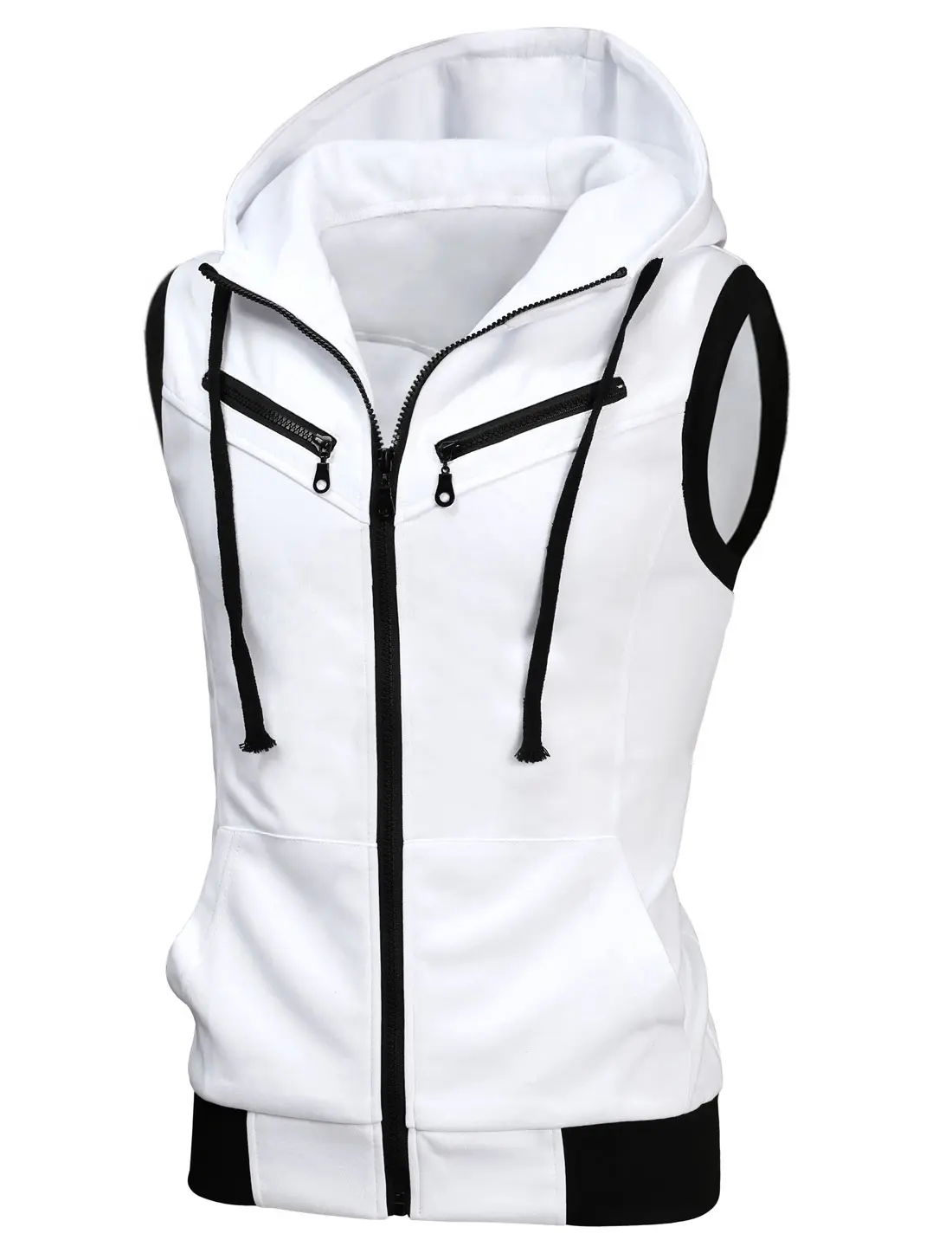 INSPIRE CHIC Men's Sleeveless Slim Fit Hoodie Vest Zipper Drawstring Gilet Jacket with Pockets INSPIRE CHIC Men's Sleeveless Slim Fit Hoodie Vest Zipper Drawstring Gilet Jacket with Pockets