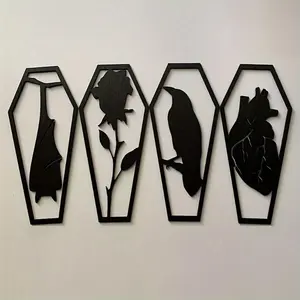 Gothic Style Casket Shaped Hanging Decor, 4 Counts/set Creative Hanging Ornament, Wall Decor for Home Living Room Bedroom Party, Home Decor Ornaments, Hangable, Decorative Artwork