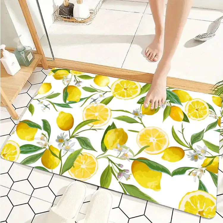 Lemon Kitchen Rugs - Cushioned, Waterproof, Non-Slip Comfort Foam Standing Mats with Anti-Slip Traction, Artful Motif, Bold Graphic Design, Colorful Print, Decorative Pattern for Kitchen, Office, Laundry Room, Anti-Slip Traction Doormats, Artful Motif Doo