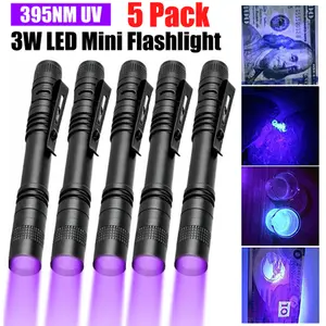 VASTFIRE 1/2/5 LED Pocket Flashlights with Clip 3W Aluminum IPX4 Waterproof Mini 13.2cm for Emergency Everyday Currency Amber Forensic Examination Portable Bright Tactical