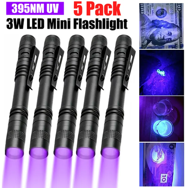 VASTFIRE Mini Pen-Shape LED Pocket Flashlight - 3W Aluminum 13.2cm Tactical Light with Clip, IPX4 Waterproof, 1/2/5-Pack Non-Rechargeable Battery-Operated Compact Metallic Handheld Standard Torches for EDC Emergency, Forensics Use