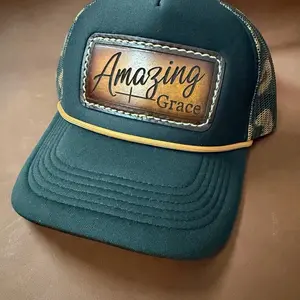 Amazing Grace and leopard leather patch hat