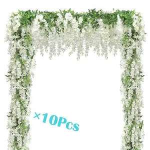 10pcs Wisteria Artificial Flower Rings, Home Garden Outdoor Wedding Arch Decor, Easter Valentine Spring Summer Decoration