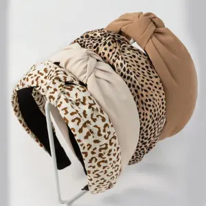 Knotted Fashion Hairbands and Hair Hoops: Non-Slip Top Knot Headbands with Leopard Print for Women and Girls - 4PCS Beige Brown Hair Accessories Set leopard print Non-Slip Leopard Hairbands Set