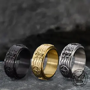 GTHIC Anchor Compass Spinner Ring Stainless Steel Band Ring Fashion Accessories For Daily Wear