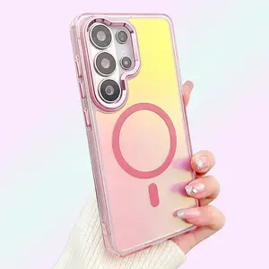 Colorful Holographic Iridescent Rainbow Phone Cases for Galaxy S26 S25 S24 Plus Ultra  Wireless Shockproof Magnetic Protective With Magsafe