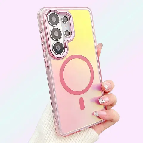 Colorful Holographic Iridescent Rainbow Phone Case for Galaxy S26-S25-S24 Plus Ultra - Wireless, Shockproof, Magnetic Smartphone/Cellphone/Handheld Devices Cover with MagSafe Protection, Casing