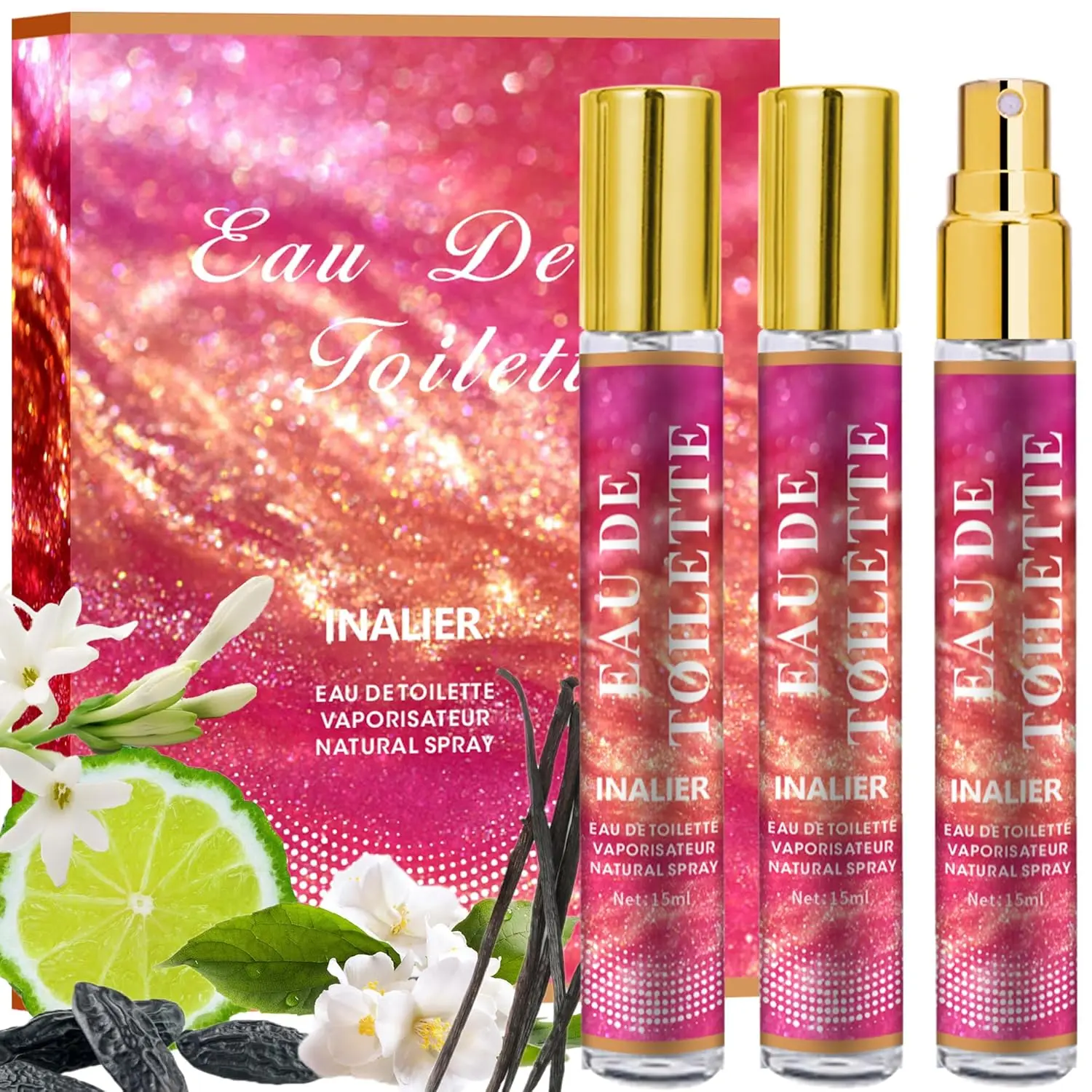 INALIER 3 Pack Perfumes for Women Eau De Toilette Long Lasting Natural Floral Fruity Bergamot Jasmine Vanilla Body Spray Bridesmaid Bridal Shower Gifts