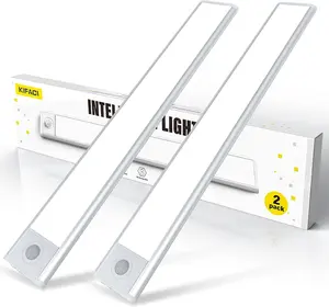 2 Pack Motion Sensor Under Cabinet Lights Indoor Rechargeable 12 Inch, Battery Powered Under Cabinet Lighting Lights for Kitchen, 54 LED Stair Wall Closet Light Wireless Indoor - Silver
