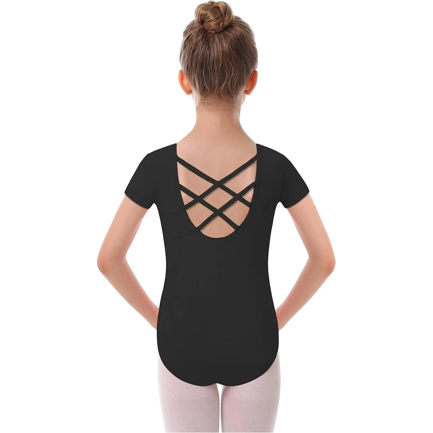 Toddler Girls' Short Sleeve Leotard, Seamless Fitted Gymnastic Dancewear with Hollowback for Ballet Class or Daily Wear