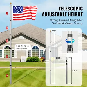 20FT Telescoping Flag Pole Kit, Heavy Duty Aluminum Alloy in Ground Flag Polesn 3 Display Modes Flagpole with 3X5 American Flag XMSJ