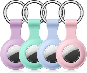 AirTag Holder Keychain 4 Pack Silicone Case with Metal Ring, Waterproof Protective Cover for Luggage, Pets & Bags