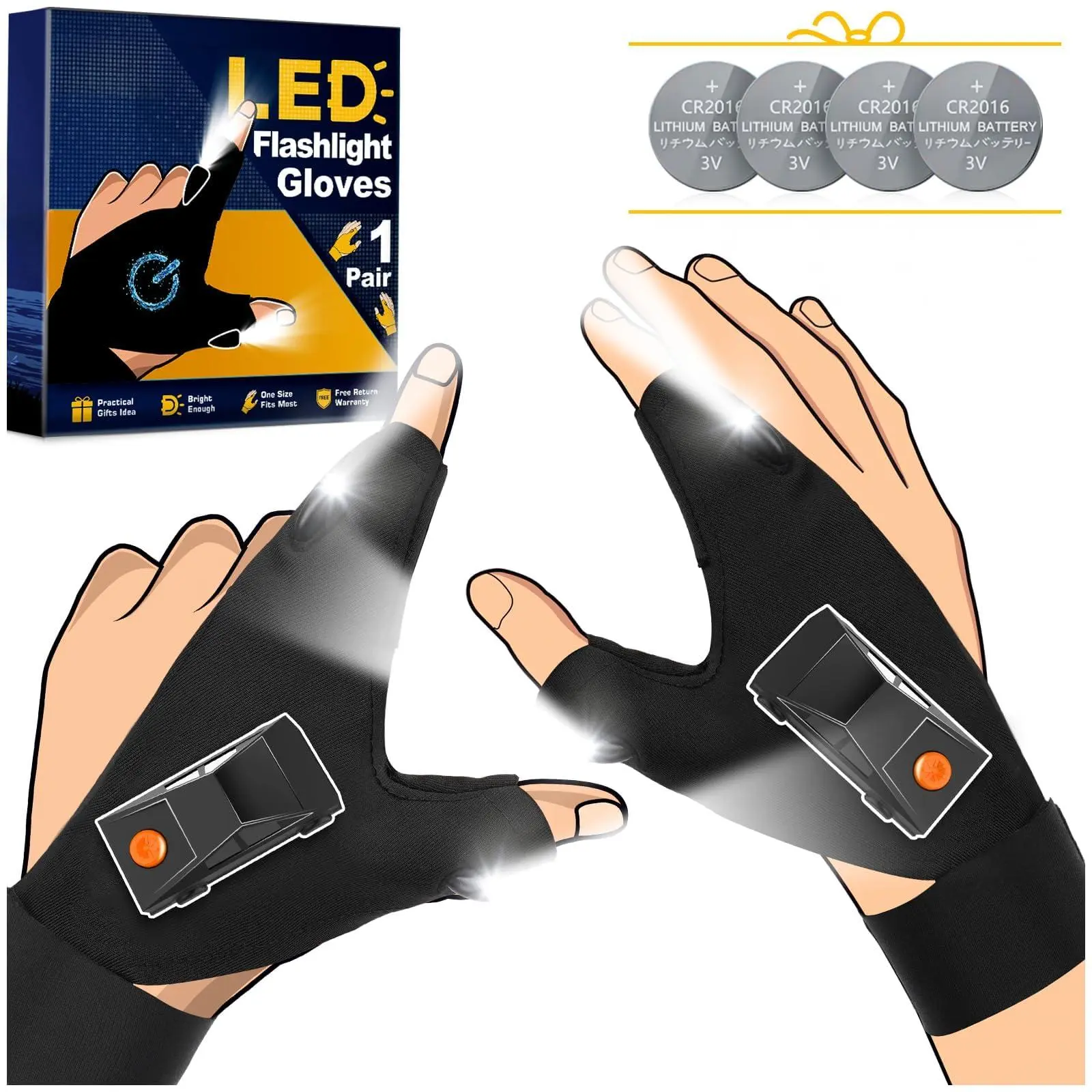 Led Flashlight Gloves Gifts For Men Women Christmas Stocking Stuffers Husband Boyfriend Fathers Dad Who Have Everything  Waterproof Lighted Glove Fishing Gift Birthday Cool Gadgets