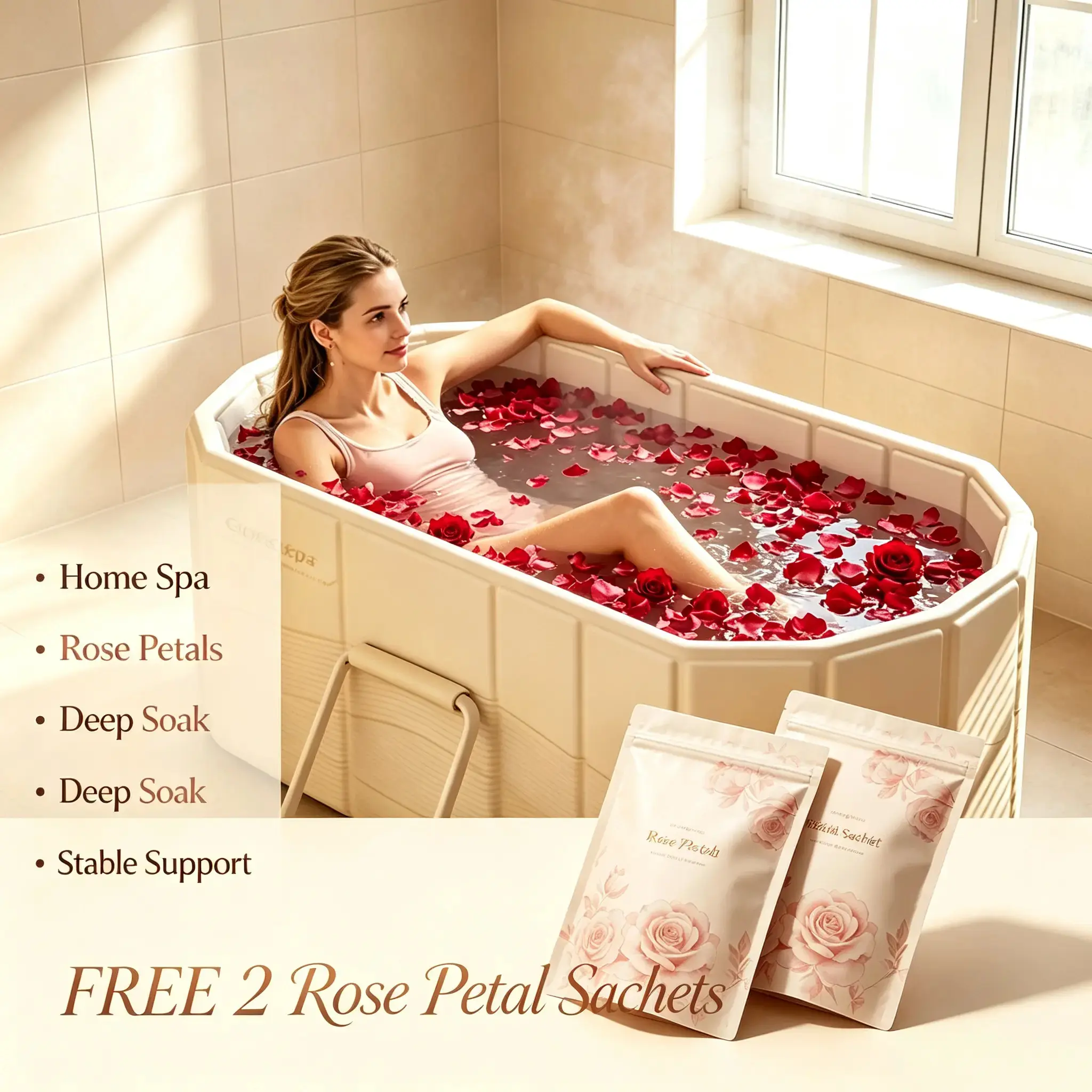 Foldable Portable Soaking Bathtub for Home & Outdoor, 1.5M Large Capacity Collapsible Bath Tub, Leak-Proof, Space Saving Easy Storage, Ideal for Camping, Apartment, Personal Spa Shower