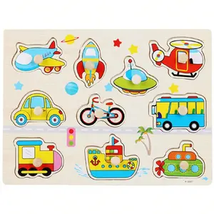 Fruit Animal Transportation Hand Catch Board Puzzle Blocks Toy, Preschool Wooden Busy Board, Intelligence Development Educational Baby Cognitive Early Education Puzzle Set, Preschool Learning Tool