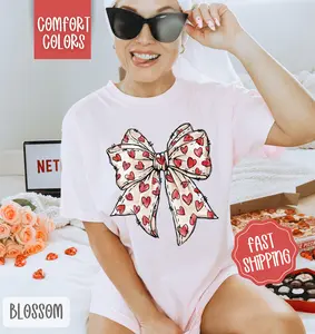 Red Heart Bow 2 Shirt Comfort Colors, Valentine's Day Women's Tee, Holiday Women's Tshirt