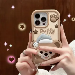 Cute Cartoon Bear Phone Case for iPhone 17 16 15 14 13 12 11 Pro Max Soft Silicone Shockproof Protective Case