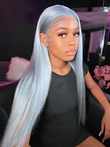 28 Inch Ice Blue Lace Front Wig, Long Straight Hair 13x4 Free Part, Synthetic Soft Wigs for Women, 180% Density Glueless Hair Wigs, Lace Frontal Wigs, Glueless Wear Wig