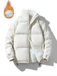 Men's Fall Winter Hooded Cotton Jacket, Casual Fashion Stand Collar Coat with Side Pockets, Long Sleeve Drawstring Waistcoat