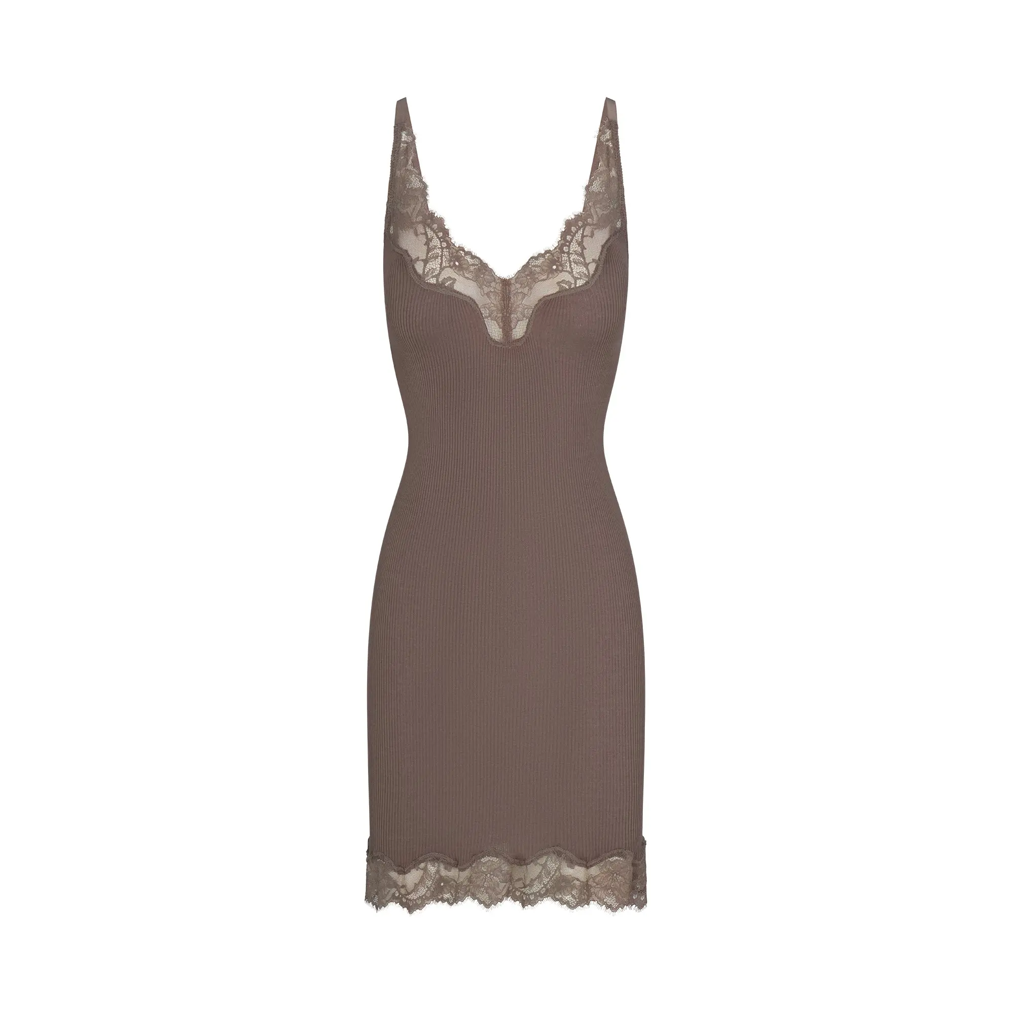 SKIMS RIB KNIT LACE MINI DRESS