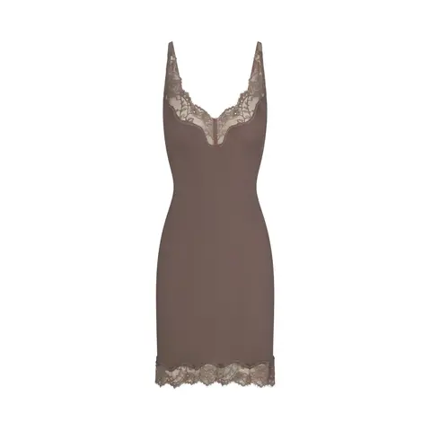 SKIMS RIB KNIT LACE MINI DRESS