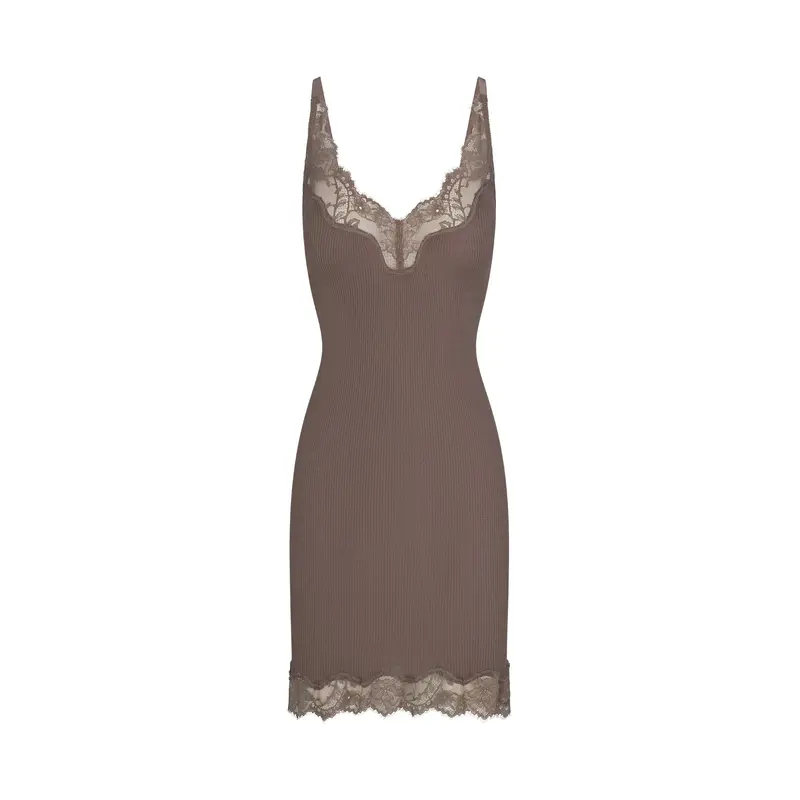 SKIMS RIB KNIT LACE MINI DRESS