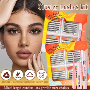 DIY Lash Extension Kit，4 Styles Cluster Lashes with Bond, Seal & Remover，Beginner-Friendly 8-16mm Mix Length Lashes