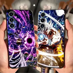 Anime Phone Case for Samsung Galaxy S24 Plus S23 Ultra S26 S25 Edge S21 FE For iphone 17 16 15 14 13 12 11 17Air Plus Pro Promax Black Soft Phone Cover
