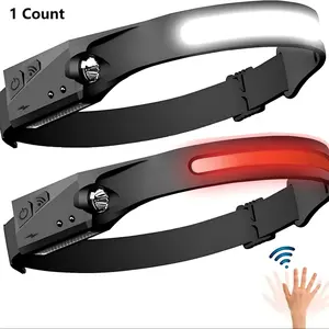 Smart LED Headlamp with Motion Sensor, 230° Wide Angle Lighting, USB Rechargeable, 5 Light Modes, Adjustable Strap, Outdoor Waterproof Running Lamp
