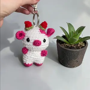 Crochet Strawberry Cow Keychain Handmade Crochet Gift For Her or Him or Mom or Dad
