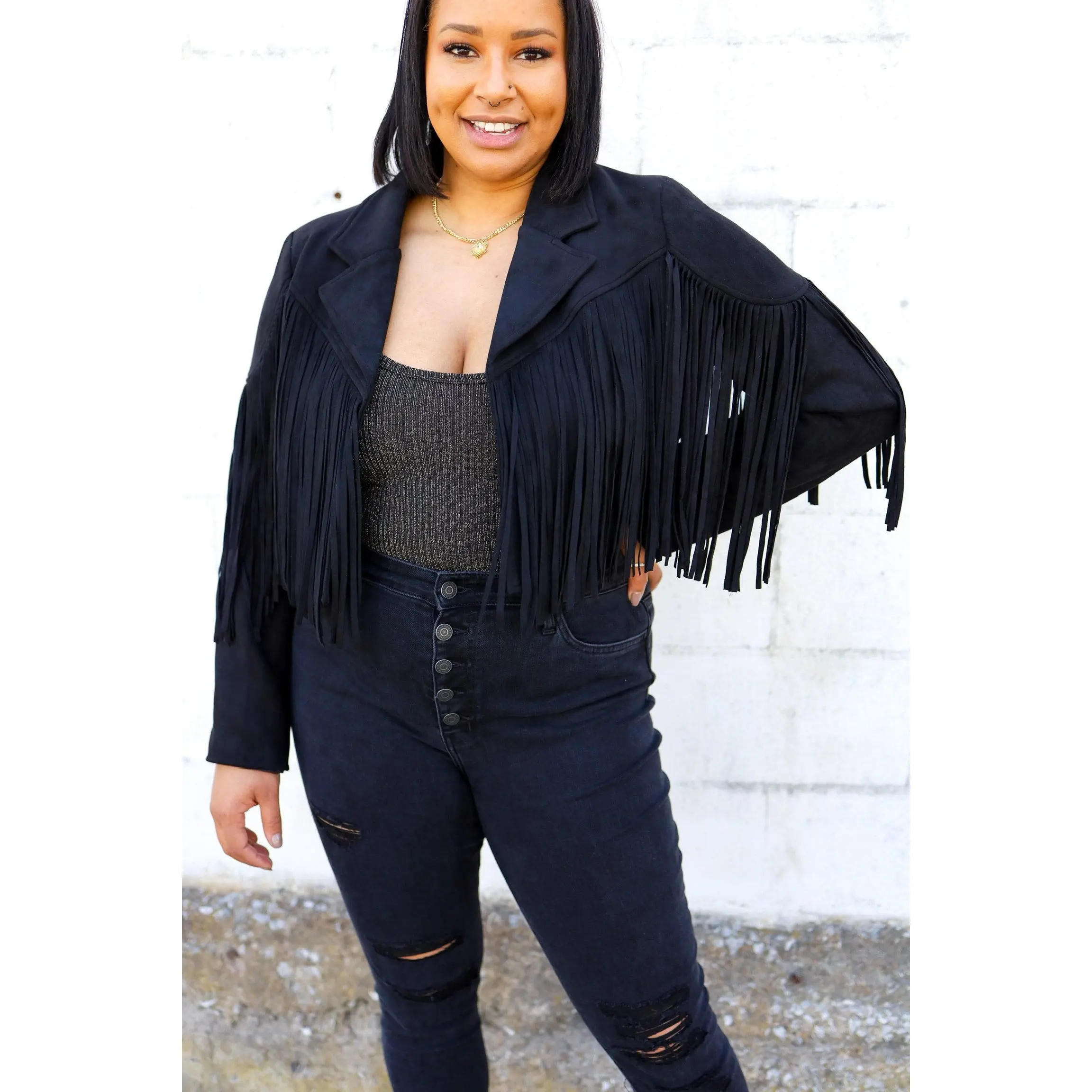 Black Super Soft Fringe Suedette Moto Jacket