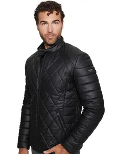 GUESS Male Diamond Quilted Faux-Leather Jacket