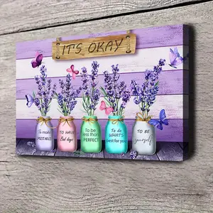 A purple lavender flower with the inspirational phrase 'You Can Make Mistakes', suitable for bathroom, bedroom, office rustic farmhouse decor, ready-to-hang picture with hook, minimalist home decor, 2D flat, purple framed picture with phrase, poster, wall