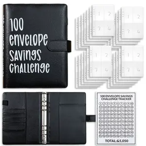 100 Envelope Challenge Binder - Saving Binder with Envelopes, Easy Budgeting System （Black）