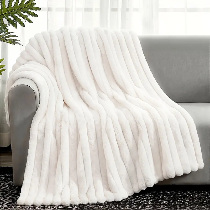 Jeffans Fleece Throw Blanket, Super Soft Blanket, Stripe Texture Fluffy Blanket, Lightweight Blanket for Couch, Sofa, Bed, Living Room, Office, Dorm,Home Decor, All Seasons, Decorative, Gift Idea