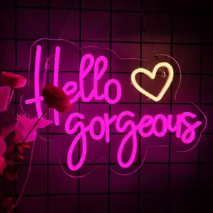 Hello Gorgeous Neon Sign Hello Beautiful Pink LED Neon Lights for Home Wedding Birthday Backdrop Bacelorette Party