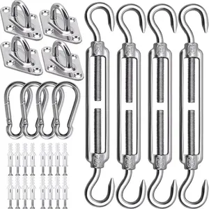 Sun Shade Sail Hardware Kit  for Rectangle & Triangle Shade Sail Install, Stainless Steel ShadeSail Fixing Accessories for Outdoor Patio Canopy Garden, Heavy Duty Awning Attachment 44 Set
