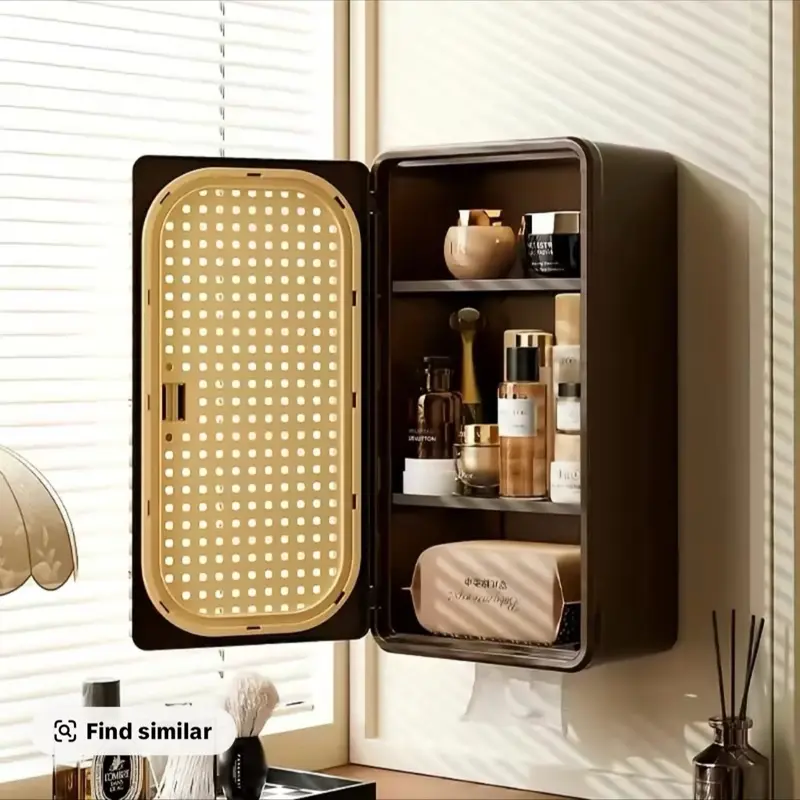Space-Saving Wall-Mounted Bathroom Cabinet Organizer | Bathroom Storage Cupboard | Thick Plastic with Doors | No-Drill Install
