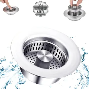 3 in 1 Kitchen Sink Drain Strainer, 1 Count Stainless Steel Sink Stopper, Anti-clogging Sink Food Catcher Basket, Drain Cover, Fast Drainage Odorless Filter Sink Plug for US Standard, Home Goods