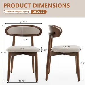 RIMIKING Upholstered Wooden Dining Chair （package of 2）, Breathable Fabric Seat, Curved Back Design, Sturdy Rubberwood Legs